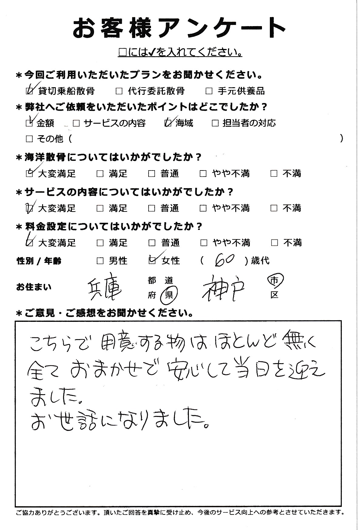 全ておまかせで当日を迎えました（兵庫県神戸市60代女性）