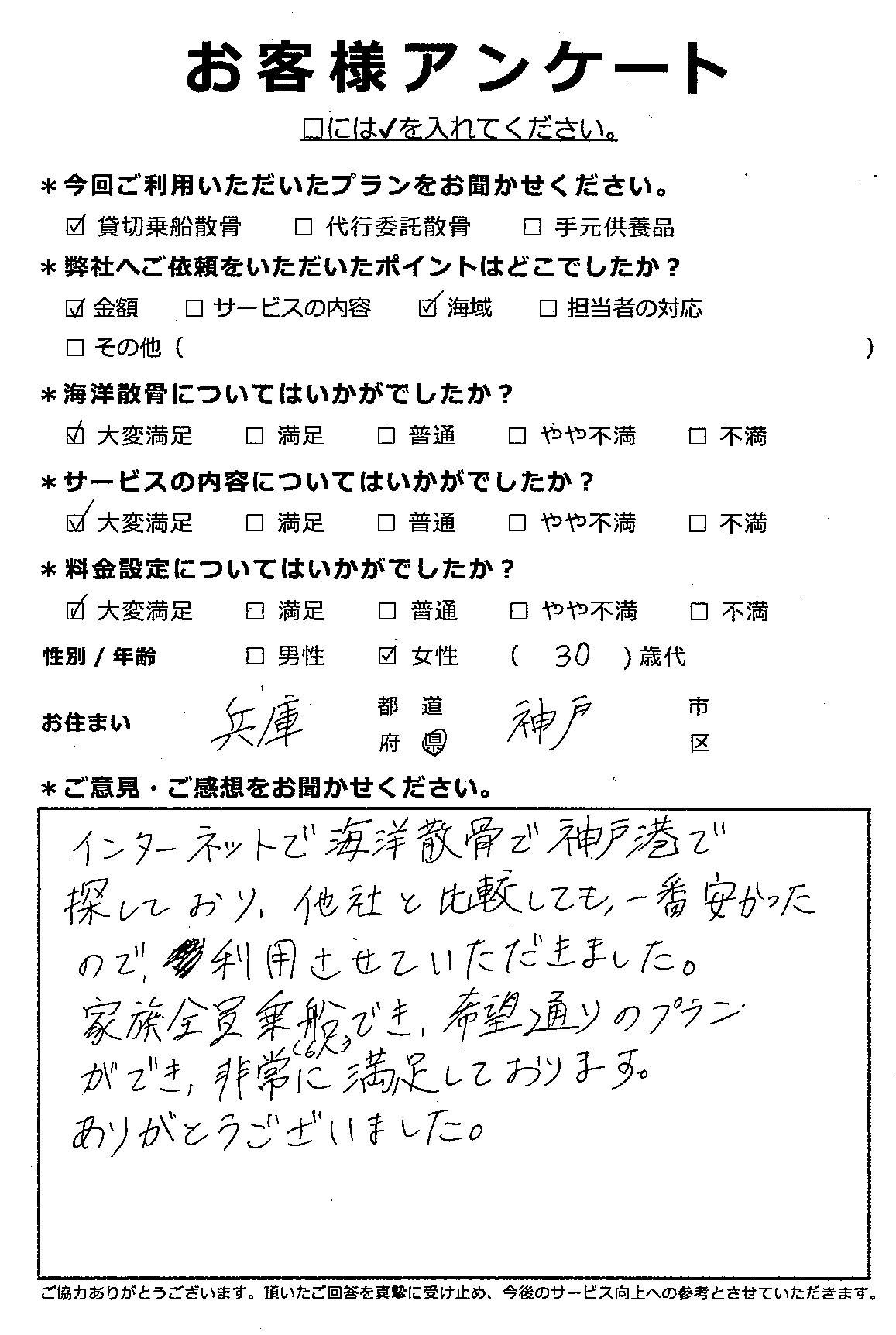 希望通りのプランに満足（兵庫県神戸市30代女性）
